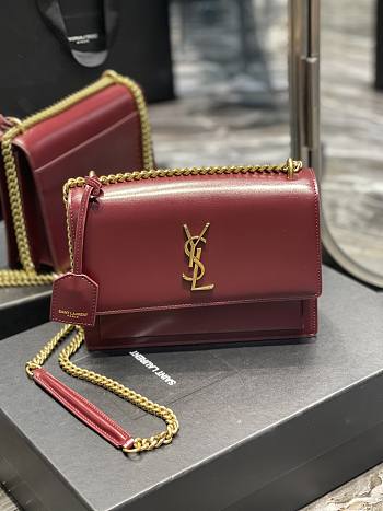 Saint Laurent Sunset Medium Leather Shoulder Bag in Red Gold Hardware 22cm