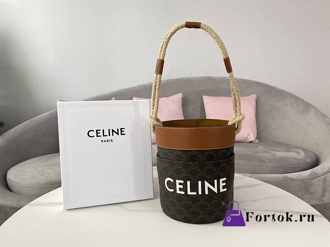 Celine Bucket Corde Triomphe Canvas Bag 19x23x19cm - 1