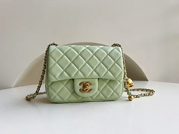 Chanel Mini Square Flap Bag With Pearl Crush Chain Light Green 13x18x7cm