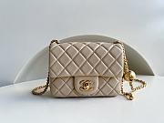 Chanel Mini Square Flap Bag With Pearl Crush Chain Beige 13x18x7cm - 1