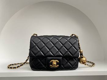 Chanel Mini Square Flap Bag With Pearl Crush Chain Black 13x18x7cm