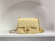 Chanel Mini Square Flap Bag With Pearl Crush Chain Light Yellow 13x18x7cm - 1