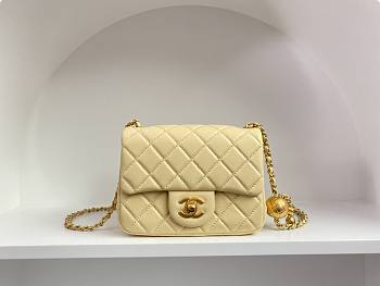 Chanel Mini Square Flap Bag With Pearl Crush Chain Light Yellow 13x18x7cm