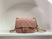 Chanel Mini Square Flap Bag With Pearl Crush Chain Pink 13x18x7cm - 1