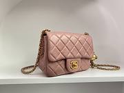 Chanel Mini Square Flap Bag With Pearl Crush Chain Pink 13x18x7cm - 4