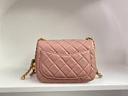 Chanel Mini Square Flap Bag With Pearl Crush Chain Pink 13x18x7cm - 3