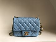 Chanel Mini Square Flap Bag With Pearl Crush Chain Blue 13x18x7cm - 1