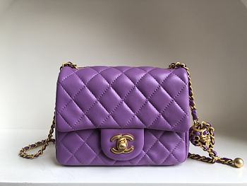 Chanel Mini Square Flap Bag With Pearl Crush Chain Purple 13x18x7cm