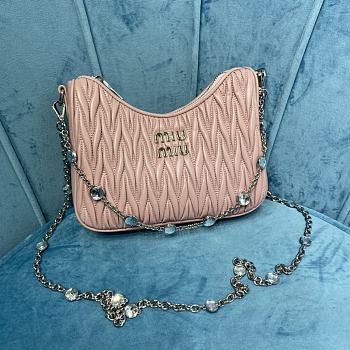 Miumiu Matelassé Rhinestone-Strap Shoulder Bag in Pink 16.5x 21x5.5cm