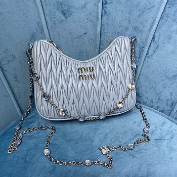 Miumiu Matelassé Rhinestone-Strap Shoulder Bag in Blue 16.5x 21x5.5cm