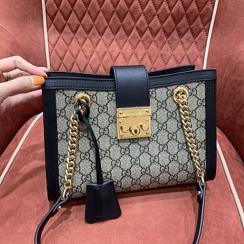 Gucci Padlock GG Medium Shoulder Bag GG Supreme Black Leather 26x18x10cm