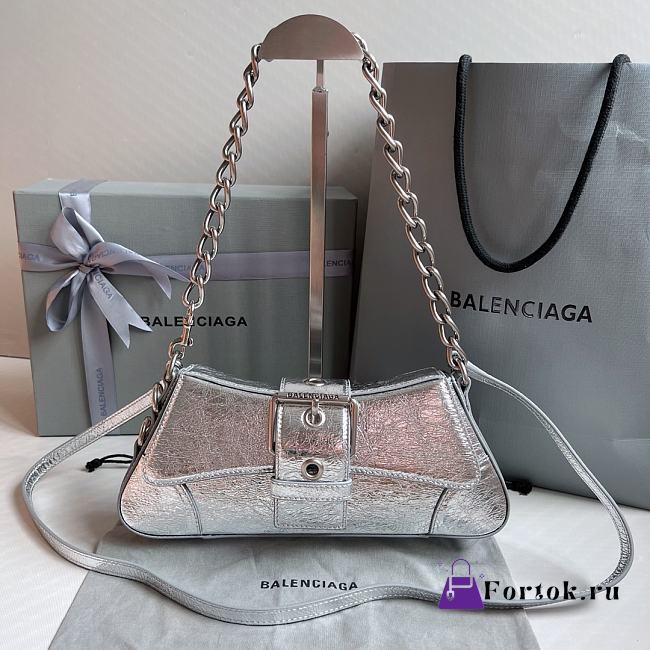 Balenciaga Lindsay Croc Black Small Silver Shoulder Bag 27x4.8x15.5cm - 1