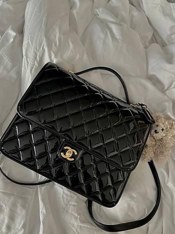 Chanel Large Backpack Patet Calfskin Gold Metal Black