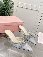 Mach&Mach Double Bow Glittered Crystal-embellished Leather Mules - 1