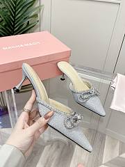 Mach&Mach Double Bow Glittered Crystal-embellished Leather Mules - 6