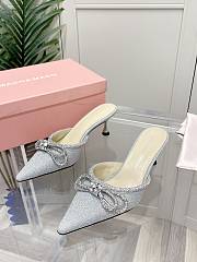Mach&Mach Double Bow Glittered Crystal-embellished Leather Mules - 5