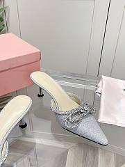 Mach&Mach Double Bow Glittered Crystal-embellished Leather Mules - 3
