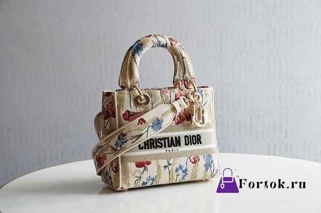 Dior Lady D-Lite Embroidered Hibiscus Bag 24x20x11cm - 1
