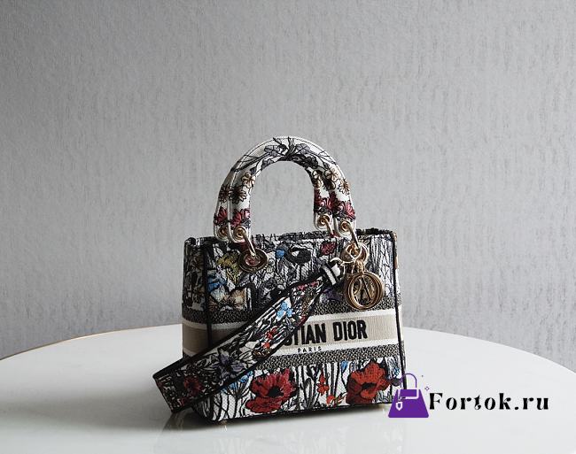 Dior Lady D-Lite Embroidered Flower Hibiscus Bag 24x20x11cm - 1