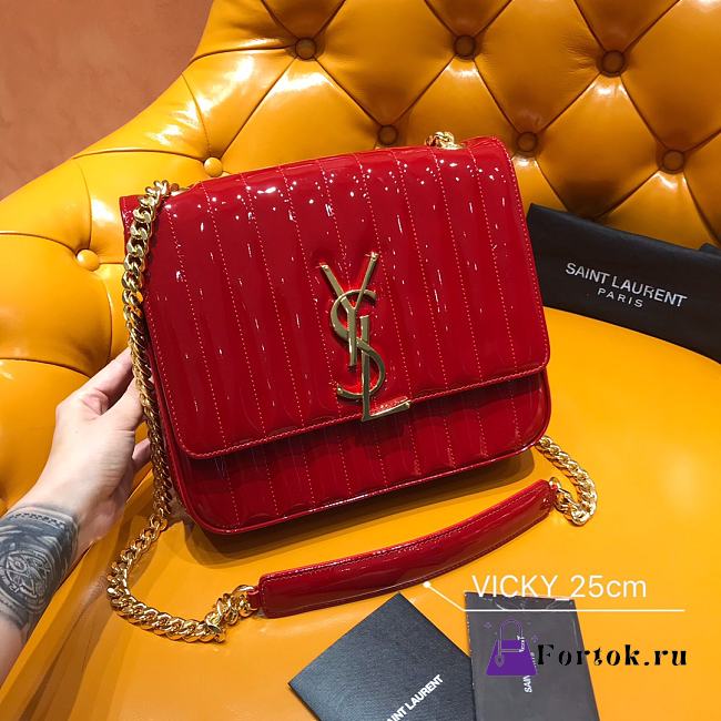 Saint Laurent Red Vicky Medium Leather Shoulder Bag 25x22.5x9.5cm - 1