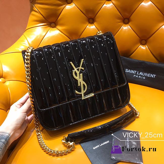 Saint Laurent Black Vicky Medium Leather Shoulder Bag 25x22.5x9.5cm - 1