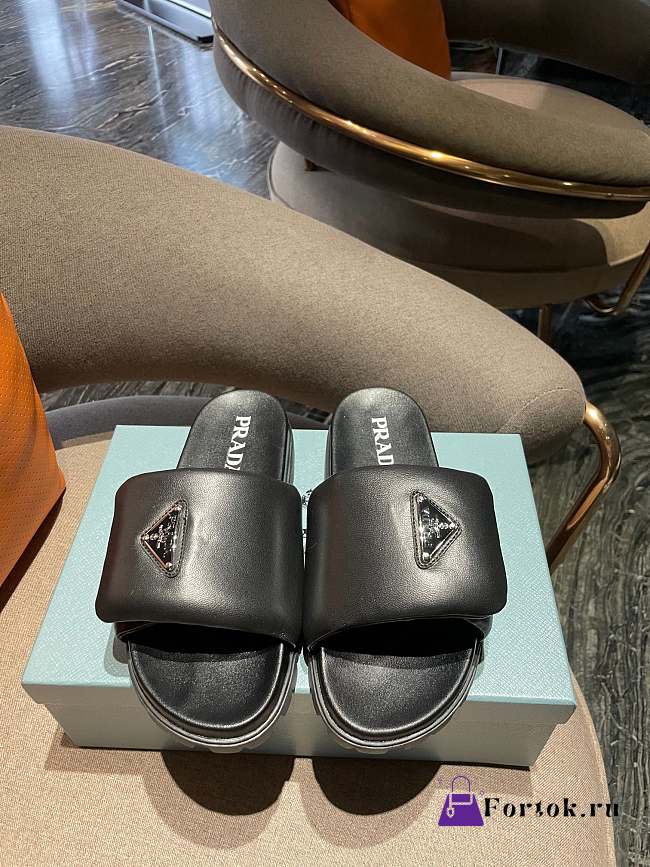 Prada Padded Napa Leather Slides in Black  - 1