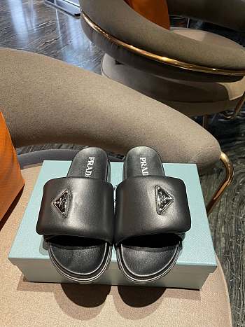 Prada Padded Napa Leather Slides in Black 