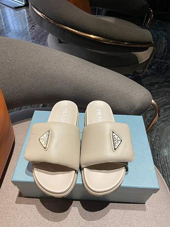 Prada Padded Napa Leather Slides in Beige