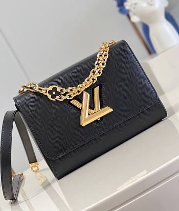 Louis Vuitton Twist Handbag in Black Gold Buckle M59402 23x17x9.5cm