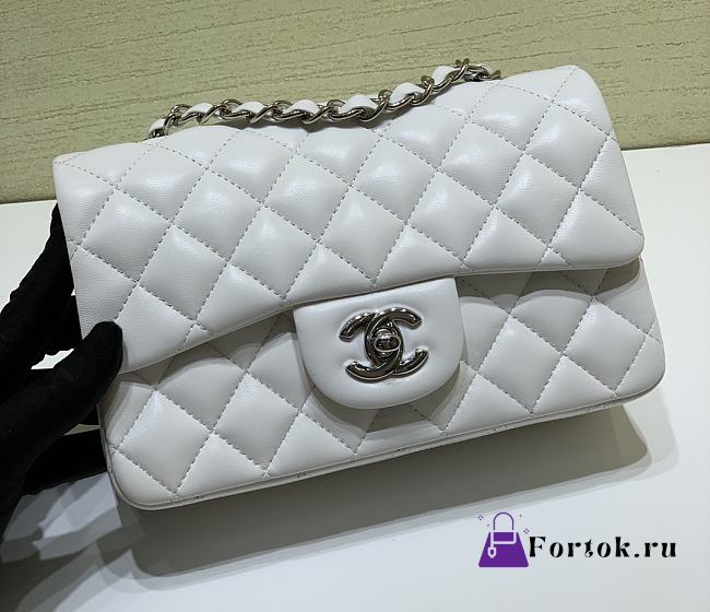 Chanel Classic Flap Bag Lambskin Leather White 20cm - 1
