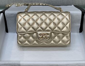 Chanel Classic Flap Bag Lambskin Leather Gold 20cm