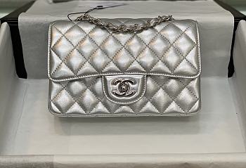 Chanel Classic Flap Bag Lambskin Leather Silver 20cm