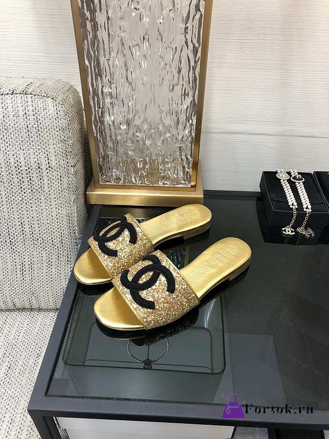 Chanel Glittered Mules in Beige - 1
