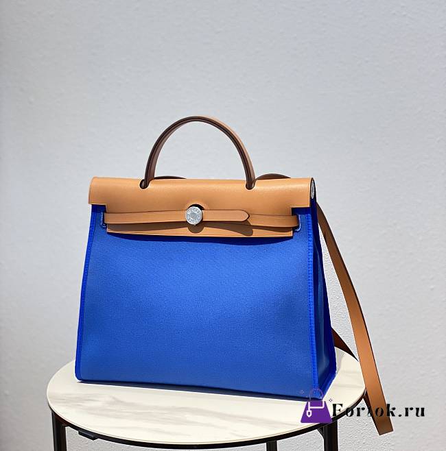 Hermes Herbag Zip Bag Blue Brown 31cm - 1