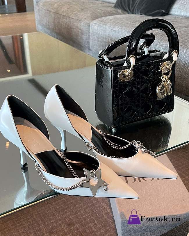 Dior Star Silver Chain High Heels in White - 1