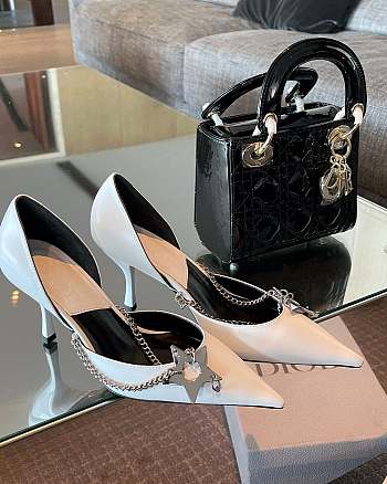 Dior Star Silver Chain High Heels in White