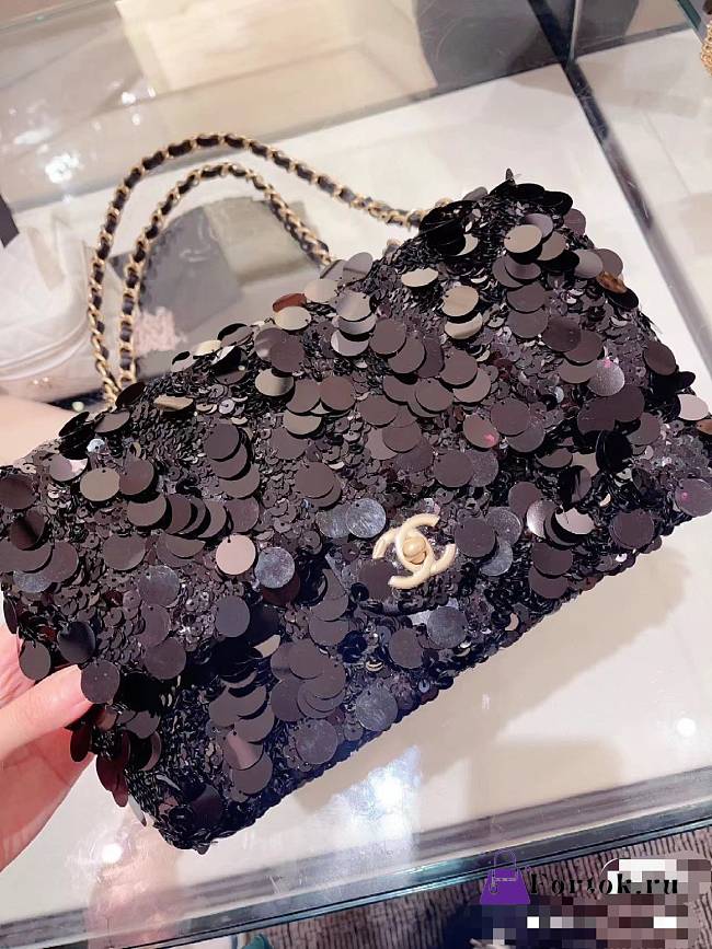 Chanel Black Sequins Bag 20cm - 1
