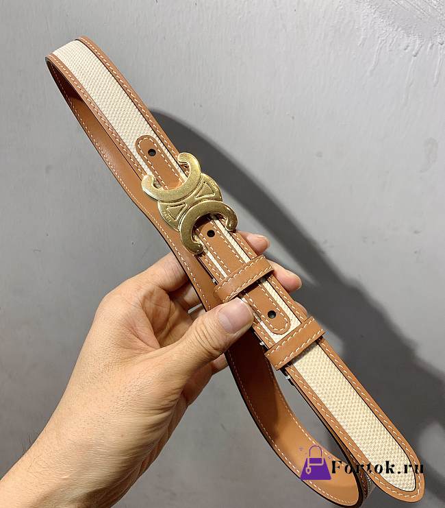 Celine Belt In Smooth Calfskin White Brown - 1