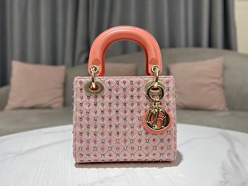 Dior Lady Crystal Bead Embroidery Bag in Pink 17x15x7cm