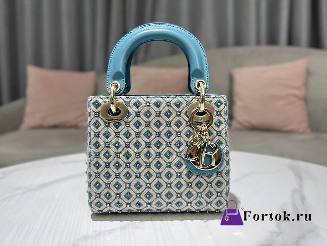 Dior Lady Crystal Bead Embroidery Bag in Blue 17x15x7cm - 1