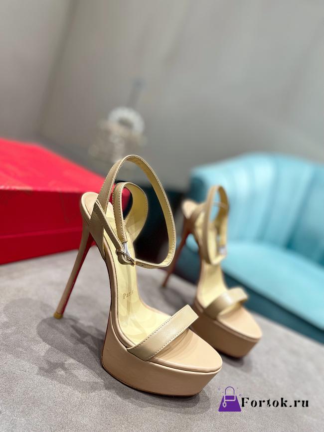 Christian Louboutin Loubi Queen Leather Platform Sandals Beige - 1