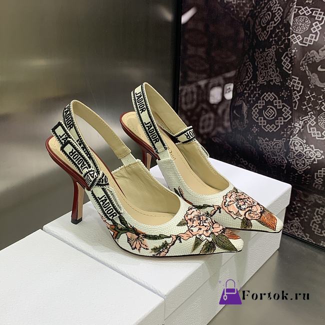 Dior Slingpack Pump White Multicolor Embroidered Cotton  - 1