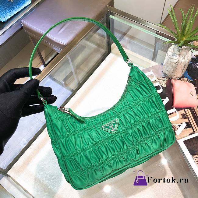 Prada Ruched Hobo Bag in Green 22x17x6cm - 1