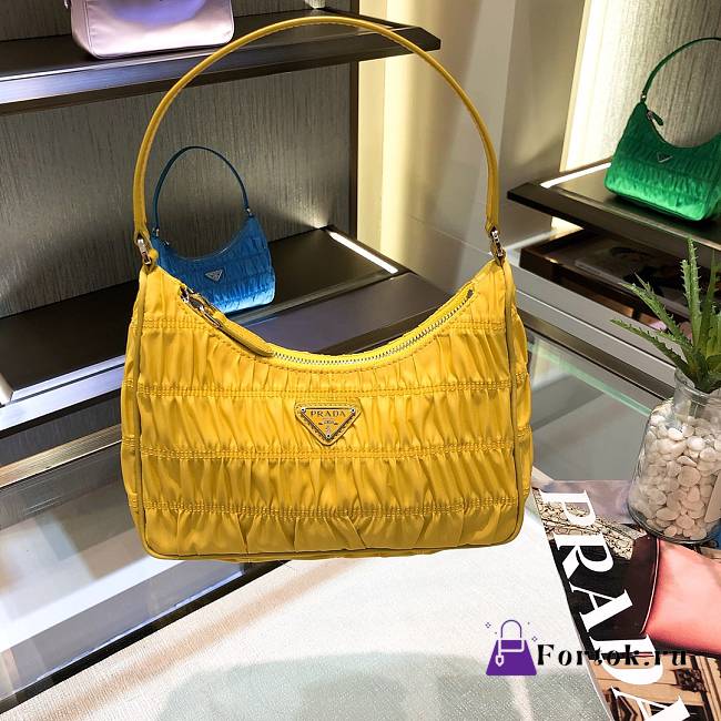 Prada Ruched Hobo Bag in Yellow 22x17x6cm - 1