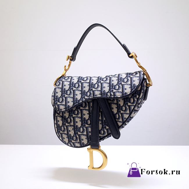 Dior Saddle Oblique Jacquard Bag Blue 25.5x20x6.5cm - 1