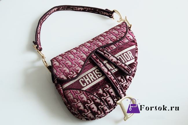 Dior Saddle Oblique Embroidery Bag Red 25.5x20x6.5cm - 1