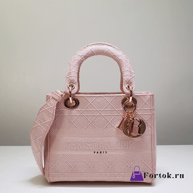 Dior Lady D-lite Embroidered Cannage Leather Bag in Pink 24x20x11cm - 1