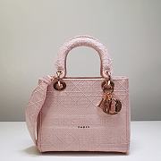 Dior Lady D-lite Embroidered Cannage Leather Bag in Pink 24x20x11cm - 1