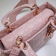 Dior Lady D-lite Embroidered Cannage Leather Bag in Pink 24x20x11cm - 3