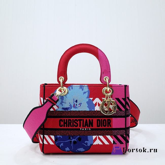 Dior Lady D-lite Bag Bright Pink Multicolor D-Flower Pop Embroidery  - 1